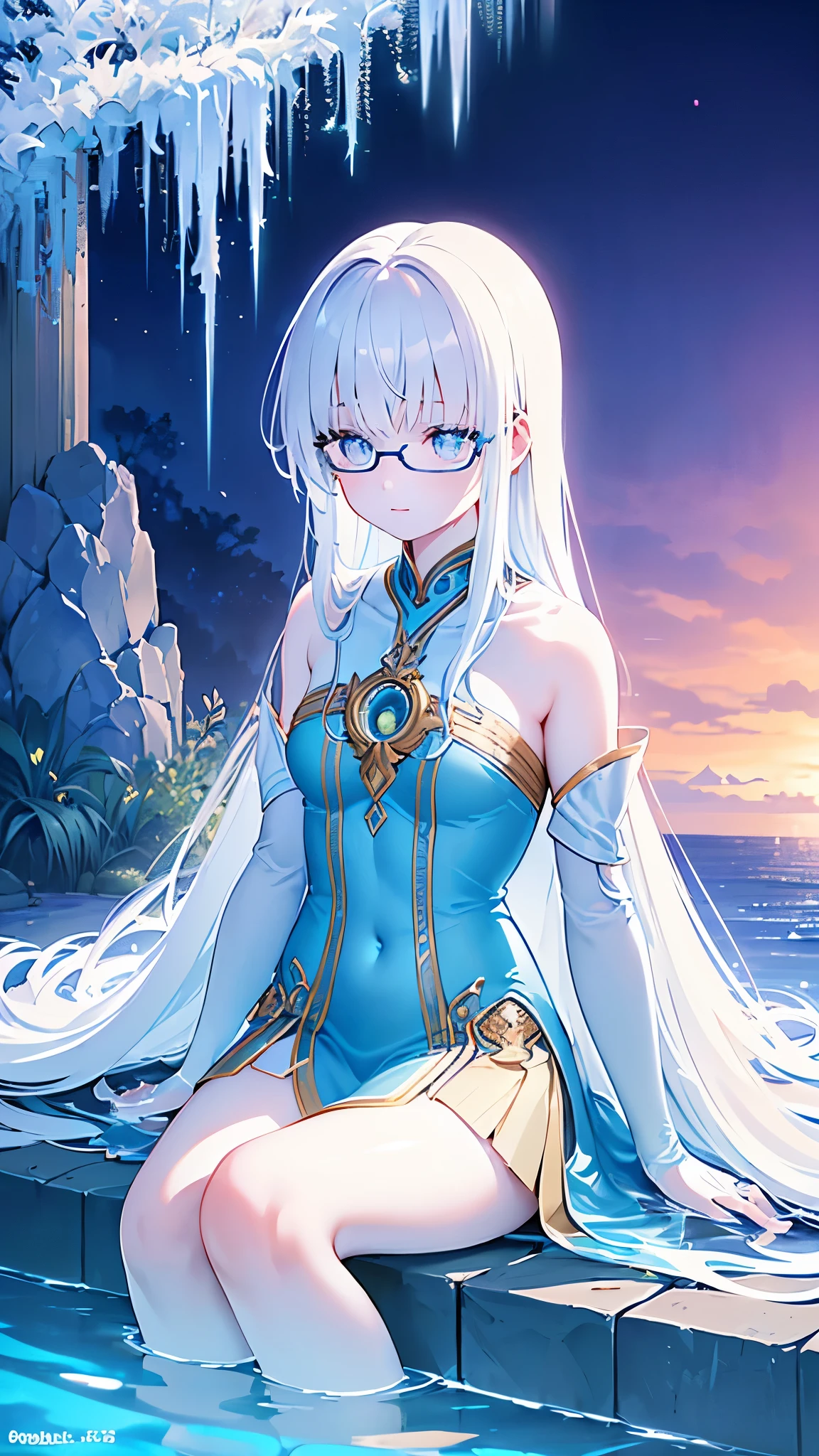 Name: Kanna Musashi
Element: AQUASCEND
Description: An enigmatic, diminutive mermaid warrior, wielder of the trident 'Shikoku' and defender of the underwater realm. With a calm resolute demeanor, she strikes fear in the hearts of her enemies.
Prompt: ((((MASTERFUL CRAFTSMANSHIP, SUPREME QUALITY, ULTRAHIGH RESOLUTION)))), 1girl, guarding, sits, ((long green hair, wave like strands:1.2)), jewelry on facial markings, subtle scales, pale underwater skin, ((blue eyes, tipшим Syezmenji (ass-glasses):0.8)), ((glowing_eyes, Abe-no-Muryojin pattern:1.1)), (((ultra detailed face, Asian features, detailed eyes:1.3))), (over-the-shoulder view), (underwater setting, deep blue d епist arrangement, bubbles:0.95), medium chest, smiling, impressive trident, held firmly with both hands, delicate fingers, aside waist, crystal clear glass-like irises, mesmerizing, intricate shades, CG render, medium length shot, ((unrealistic:1.5)), ((a mystical atmosphere)) approximately 234 years old, folded arms, self-satisfied, ((aria))