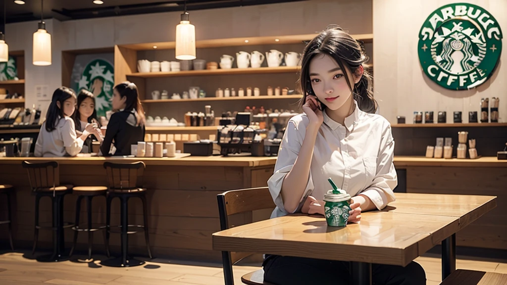 8K、RAW Photos、Highest quality、Super detailed、Super Resolution、Ultra HD、8K壁紙、Amazing details
(((Inside the Starbucks store)))、Woman sitting at a table by the window、16-year-old girl、((((Girls&#39; High School Uniforms))))、(((Eat cake、Drink coffee、smile)))(((Emphasize cleavage)))
