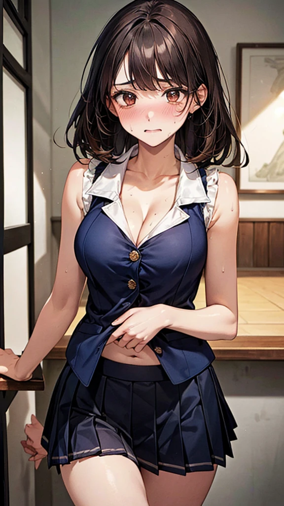 Masterpiece,Highest quality,8k,Ultra-high resolution,appropriate margins,lighting,Depicted from the waist up,BREAK,(1 person),Very beautiful female college student,Slim body,(The richest big breasts),Cleavage,Moisturized Skin,BREAK,(Black Hair),Gal,mascara,Red eyeliner,Light pink lip,Thin teak,Thin eyebrows,BREAK,Light purple eyes,BREAK,Cute expression,Open your mouth a little,BREAK,A little short hair,Unshaven,BREAK,(Sailor suit),(skirt),(black tights),(School zone),BREAK,Eye contact