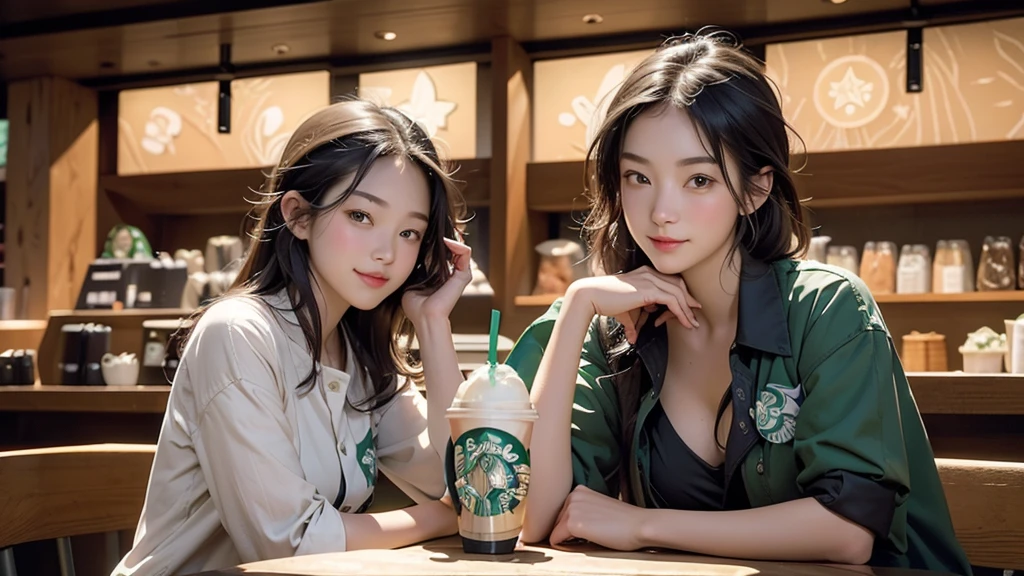 8K、RAW Photos、Highest quality、Super detailed、Super Resolution、Ultra HD、8K壁紙、Amazing details
(((Inside the Starbucks store)))、Woman sitting at a table by the window、16-year-old girl、((((Girls' High School Uniforms))))、(((Eat cake、Drink coffee、smile)))(((Emphasize cleavage)))