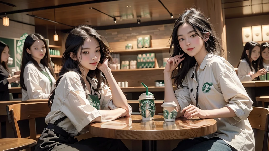 8K、RAW Photos、Highest quality、Super detailed、Super Resolution、Ultra HD、8K壁紙、Amazing details
(((Inside the Starbucks store)))、Woman sitting at a table by the window、16-year-old girl、((((Girls&#39; High School Uniforms))))、(((Eat cake、Drink coffee、smile)))(((Emphasize cleavage)))
