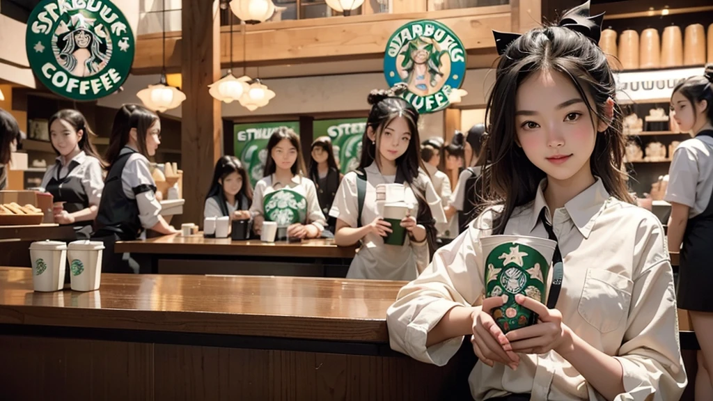 8K、RAW Photos、Highest quality、Super detailed、Super Resolution、Ultra HD、8K壁紙、Amazing details
(((Inside the Starbucks store)))、Woman sitting at a table by the window、16-year-old girl、((((Girls' High School Uniforms))))、(((Eat cake、Drink coffee、smile)))(((Emphasize cleavage)))