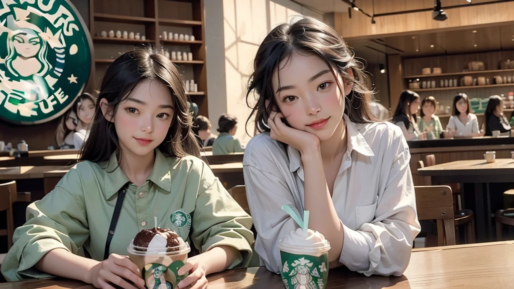 8K、RAW Photos、Highest quality、Super detailed、Super Resolution、Ultra HD、8K壁紙、Amazing details
(((Inside the Starbucks store)))、Woman sitting at a table by the window、16-year-old girl、((((Girls&#39; High School Uniforms))))、(((Eat cake、Drink coffee、smile)))(((Emphasize cleavage)))
