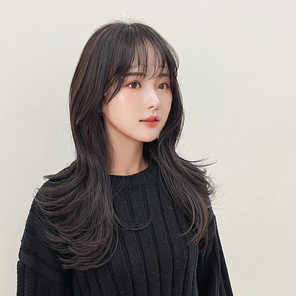 Best Quality, 8k, Masterpiece, (Portrait: 1.3), (photo realistic:1.4), (hyper realistic:1.4), Sharp Focus, looking at viewer, (smoother lighting:1.1), (increase cinematic lighting quality:0.9), realistic lighting, backlighting, light on face, ray trace, (brightening light:1.2), (Increase quality:1.4), sharp detail, (best quality real texture skin:1.4), finely detailed eyes, black_eyes, finely detailed face, 25 year old Korean woman