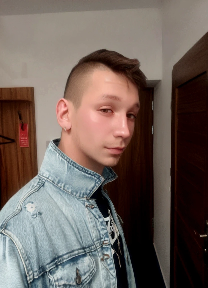 arafed man in a denim jacket and tie standing in a room, twitch streamer / gamer ludwig, around 1 9 , profile picture 1024px, daniil kudriavtsev, patryk hardziej, in style of kyrill kotashev, jakub rebelka, kacper niepokolczycki