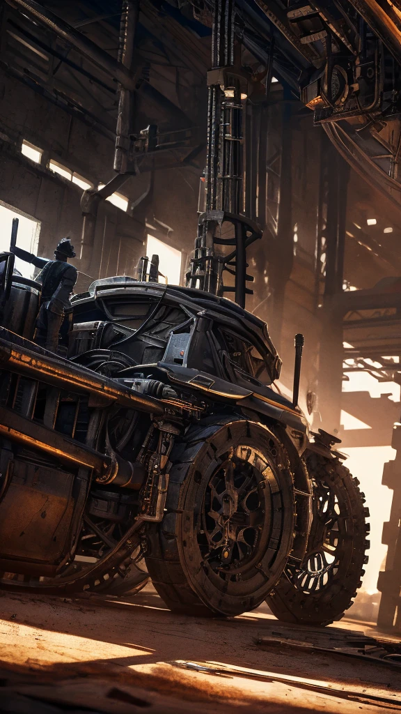 a high pressure gas tank,intricate detailed metal structure,shiny metallic surface,complex industrial machine,mechanical engineering,industrial design,heavy duty,sturdy,rugged,weathered,grunge,gritty,moody lighting,dramatic shadows,industrial interior,factory setting,cinematic angle,cinematic composition,cinematic lighting,photorealistic,hyper realistic,8k,high quality