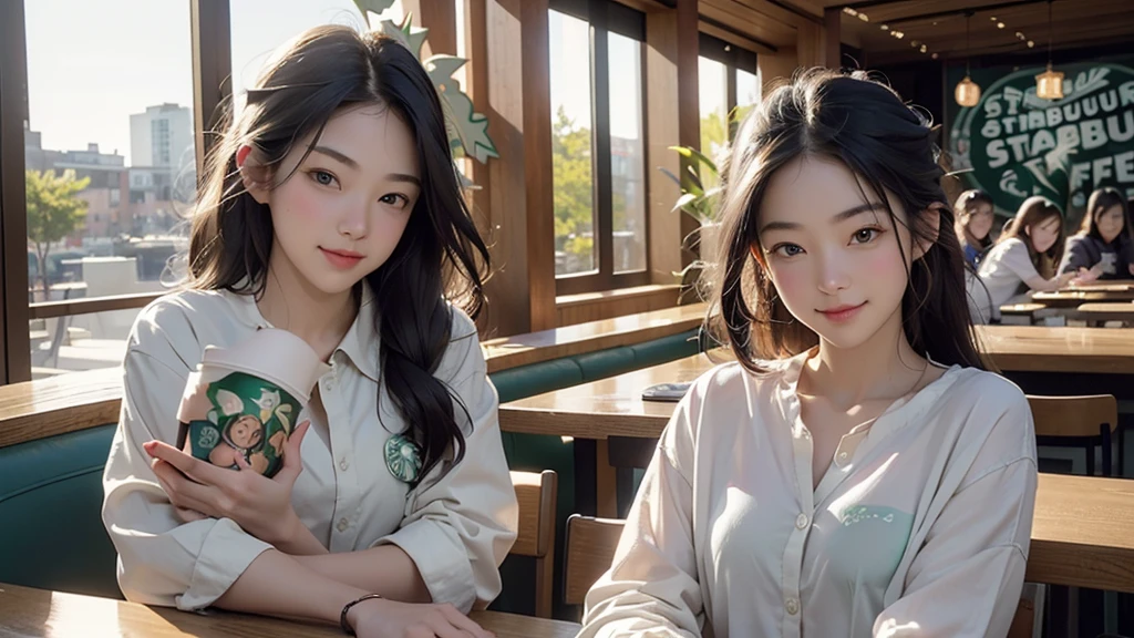 8K、RAW Photos、Highest quality、Super detailed、Super Resolution、Ultra HD、8K壁紙、Amazing details
(((Inside the Starbucks store)))、Woman sitting at a table by the window、16-year-old girl、((((Girls' High School Uniforms))))、(((Eat cake、Drink coffee、smile)))((((Emphasize cleavage))))