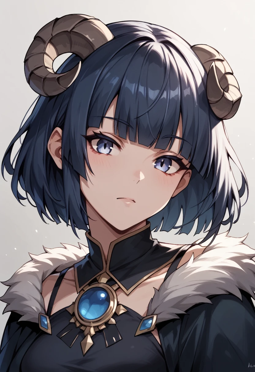 One girl, alone, Fluffy medium hair, Blunt bangs, Ram&#39;s horn, Lamb&#39;s ear, Sheep's tail