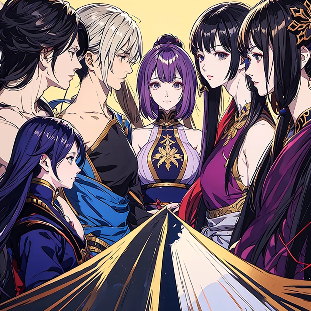 Draw anime fate grand order, divided into 7 classes, 4 male characters and 3 female characters, Thai theme.