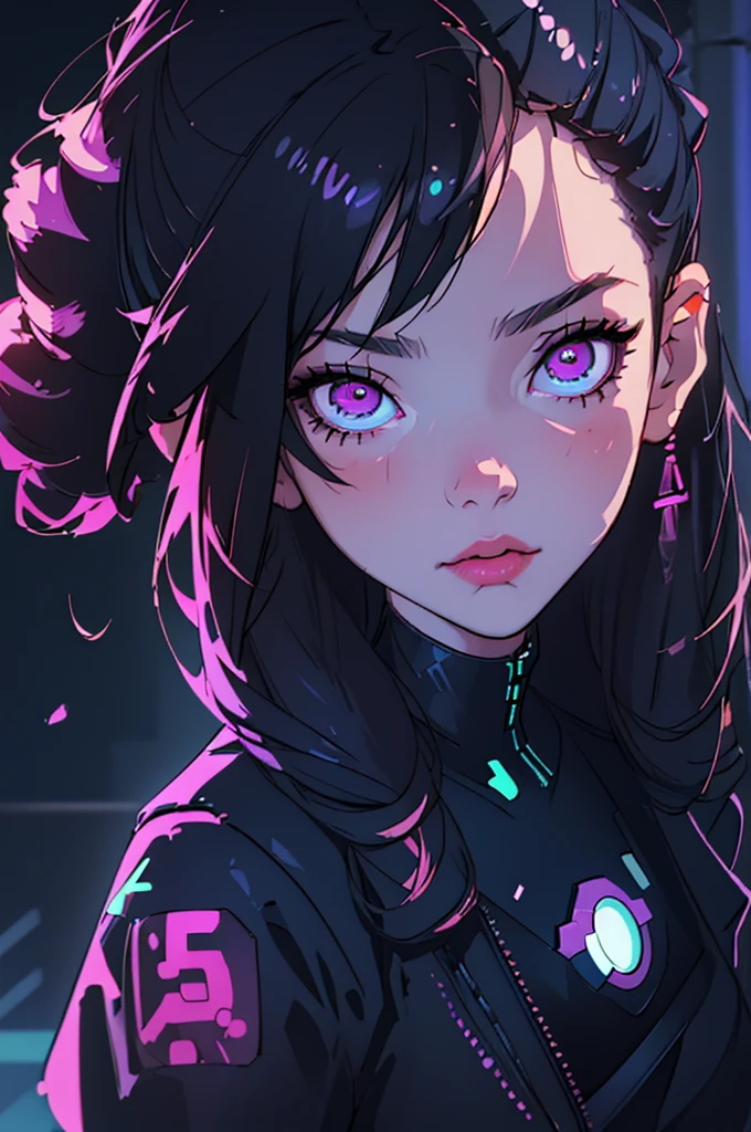 (best quality, masterpiece1.2), (detailed eye:1.2), complex detail, depth of field, 1girl, city, cyberpunk, neon, neon lights, night, moon,