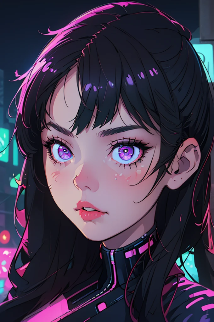 (best quality, masterpiece1.2), (detailed eye:1.2), complex detail, depth of field, 1girl, city, cyberpunk, neon, neon lights, night, moon,