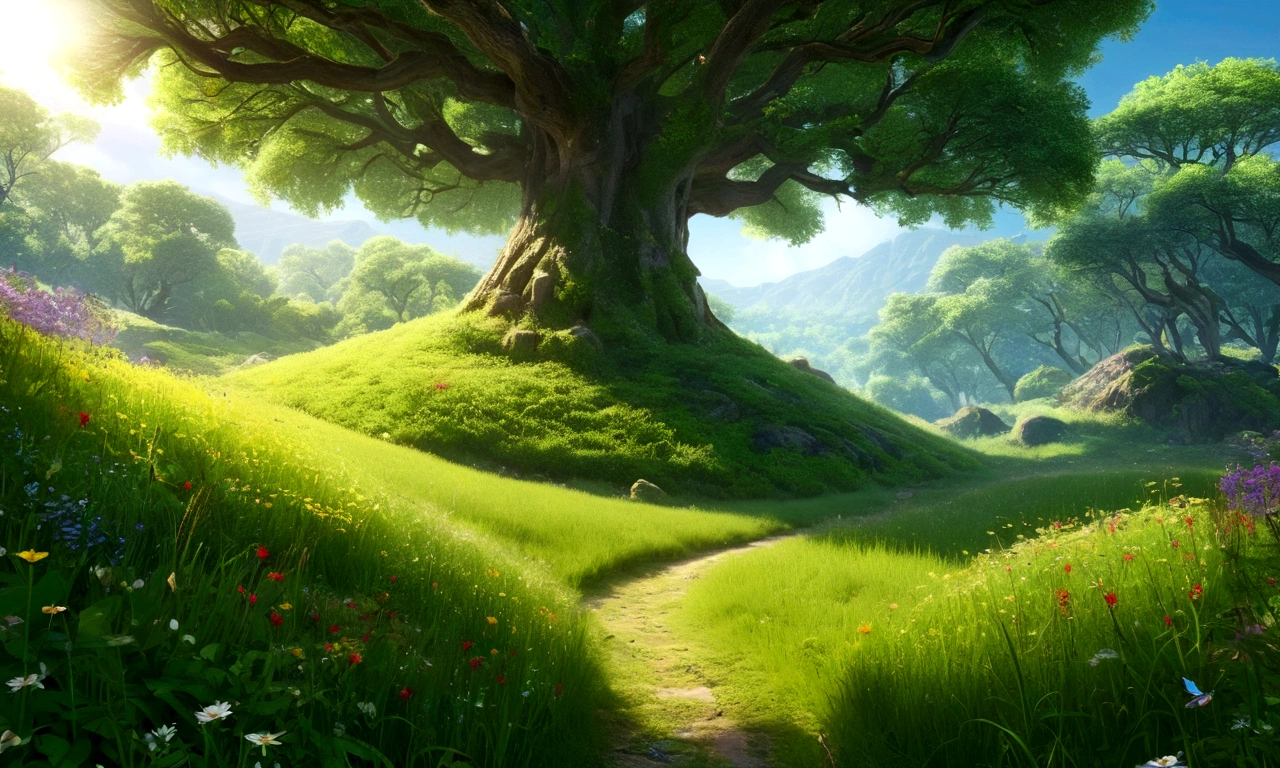 Deep in the mysterious forest、Gentle sunlight through the trees、grassland、Lush forest leaves, grass and wildflowers、Delicious little fruit、Fairy dust floating in the air、The overall atmosphere is dreamy and tranquil.。Different world、Different dimension、Very realistic、Realistic、Surreal、masterpiece、Highest quality、High resolution、8K、3D Rendering、Depth of written boundary、