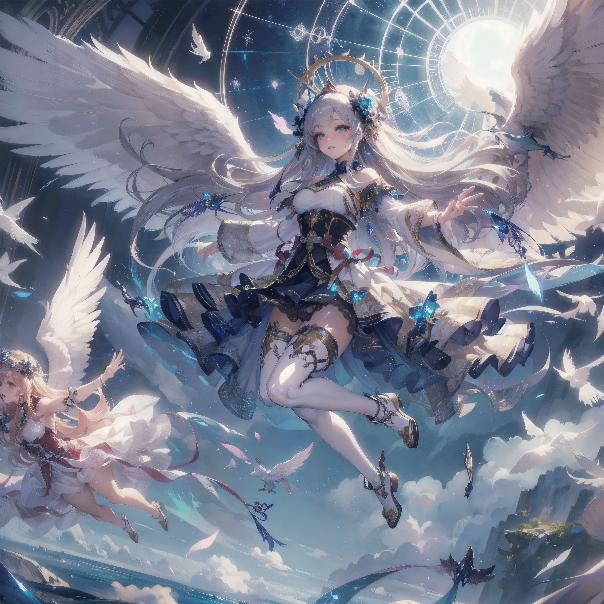 masterpiece, (textured skin), best quality, gorgeous beautiful girl, (a angel), detailed clothes,large breasts,narrow waist,, (beautiful face), cinematic lighting, (fantasy anime art ),