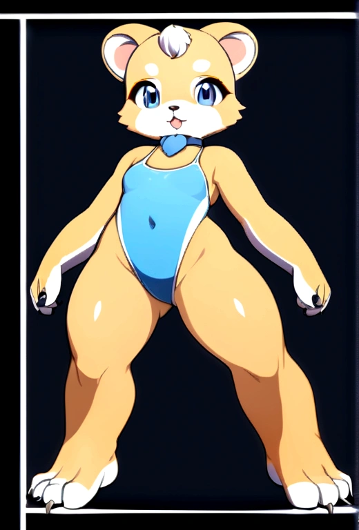 Small skinny beautiful furry cub puppy with nice big thighs and wearing a swimsuit.