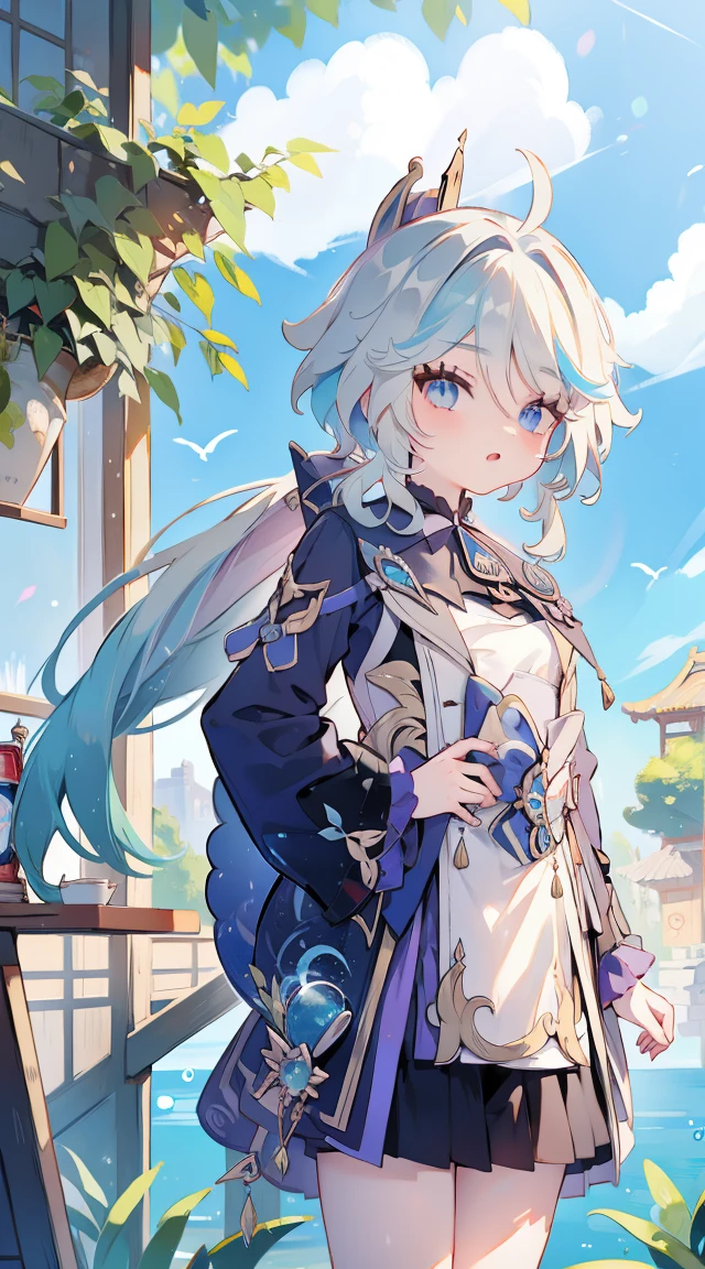 Furina (Genshin Impact'Influence), A 20-year-old Japanese idol with delicate and beautiful features, A richly decorated sword, (artwork: 0.8), Black and red dress, a woman walking down the street in her short skirt while her hand is on her hip, 1girl, solo, high heels, skirt, long hair, brown hair, shirt, from behind, Ass, underwear