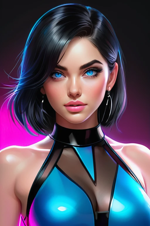 Sexy woman black hair bright blue eyes and pink batm and a black top, realistic art style, RossDraws portrait, Artgerm portrait, Anime realistic artstyle, 4K realistic digital art, 4K realistic digital art, 8K Artgerm Bokeh, DeviantArt Artstation CGScosiety, ArtGerm extremely detailed, made with anime painter studio, RossDraw digital painting, (cum on face:1.3), (cum on black top: 1.3)