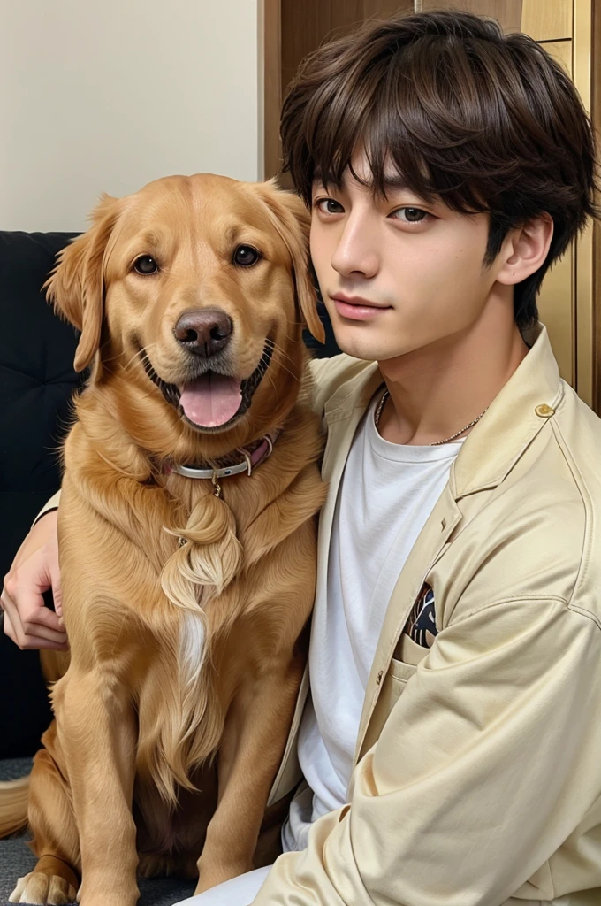 jungkook with golden retriever