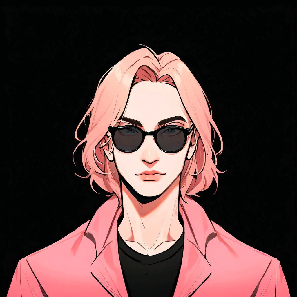 there is a man with a pink jacket and sunglasses posing for a picture, twitch streamer / gamer ludwig, anton fadeev 8 k, andrey surnov, andrei riabovitchevy, very very low quality picture, profile picture 1024px, in front of a black background, headshot profile picture, alexey gurylev, high quality portrait