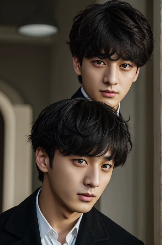 Jungkook similar to sherlock holmes with gray eyes and black hair