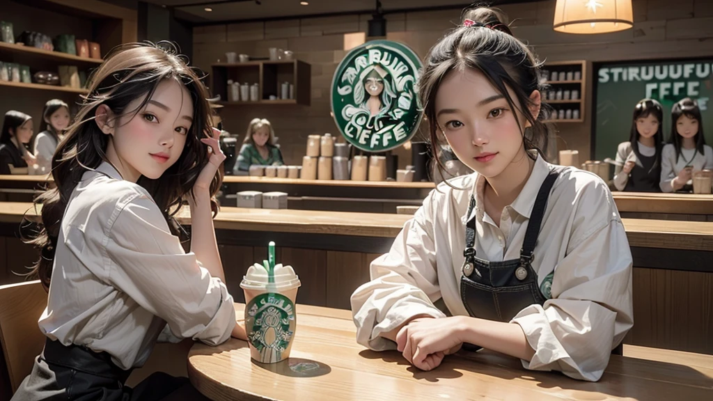 8K、RAW Photos、Highest quality、Super detailed、Super Resolution、Ultra HD、8K壁紙、Amazing details
(((Inside the Starbucks store)))、Woman sitting at a table by the window、、((((Girls' High School Uniforms))))、(((Eat cake、Drink coffee、smile)))Emphasize cleavage