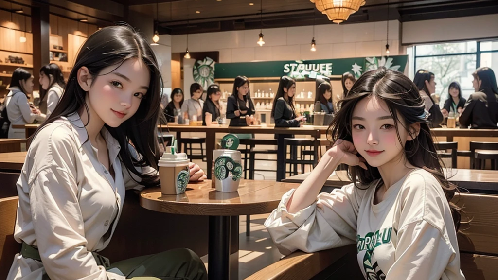 8K、RAW Photos、Highest quality、Super detailed、Super Resolution、Ultra HD、8K壁紙、Amazing details
(((Inside the Starbucks store)))、Woman sitting at a table by the window、、((((Girls' High School Uniforms))))、(((Eat cake、Drink coffee、smile)))Emphasize cleavage