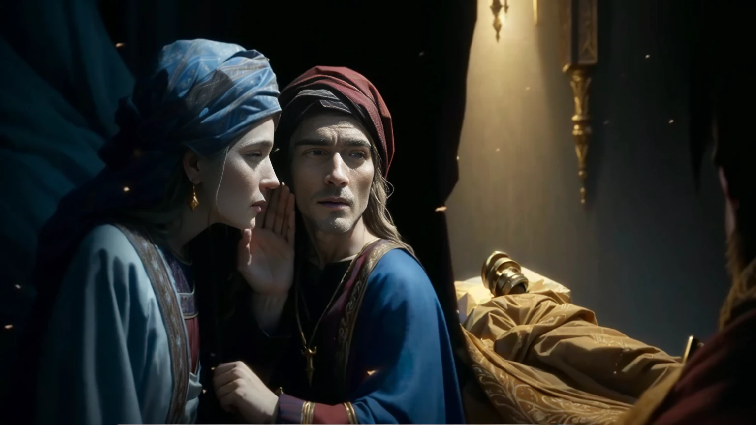 framed scene of a woman and a man in a nativity scene, biblical art lighting, biblical clothing, still from a live action film, screenshot from a movie, ( ( emma lindstrom ) ), biblical epic film, cena do filme live-action, 2 0 2 1 Cinematic 4K Frame Capture, kramskoy 4k, bible illustration, José and José
