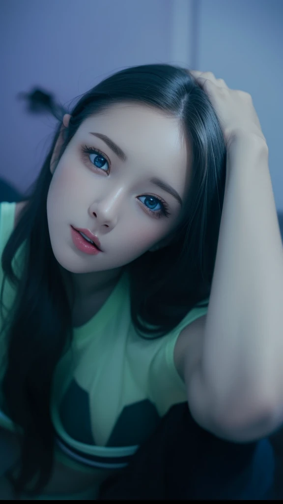 masutepiece, Best Quality, extremely detailed 8K, Ultra HD, Ultra-detailed, Highly detailed, ultra high realistic, Ultra-realistic, hyper realisitic, Hyper-Realism, (1girl in:1.5), (Solo:1.5), Anatomically correct, (Detailed realistic skin texture), (Realistic big breasts:1.25), Slender Abs, (Closed mouth:1.3), NSFW, Dynamic Pose, (Beautiful cute French woman:1.55), upon body from head to thigh, Slingshot Micro Bikini, (Blonde hair:1.35), (Blue eyes:1.35), (Sports Bra:1.35), (Exposed underbreast:1.5),