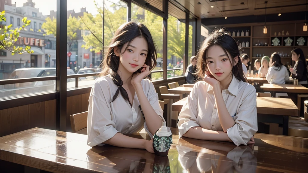 8K、RAW Photos、Highest quality、Super detailed、Super Resolution、Ultra HD、8K壁紙、Amazing details
(((Inside the Starbucks store)))、Woman sitting at a table by the window、-yeld gi((((Girls&#39; High School Uniforms))))、(((Eat cake、Drink coffee、smile)))、Emphasize cleavage
