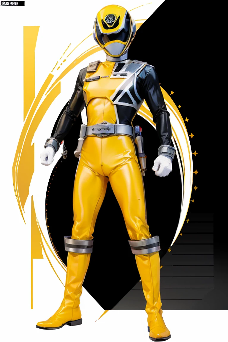 1boy, white, full body, Illustration, cinematic light, high resolution, best quality, ultra detailed, masterpiece, power suit, powerranger, suit, spd, (yellow ranger suit)),
