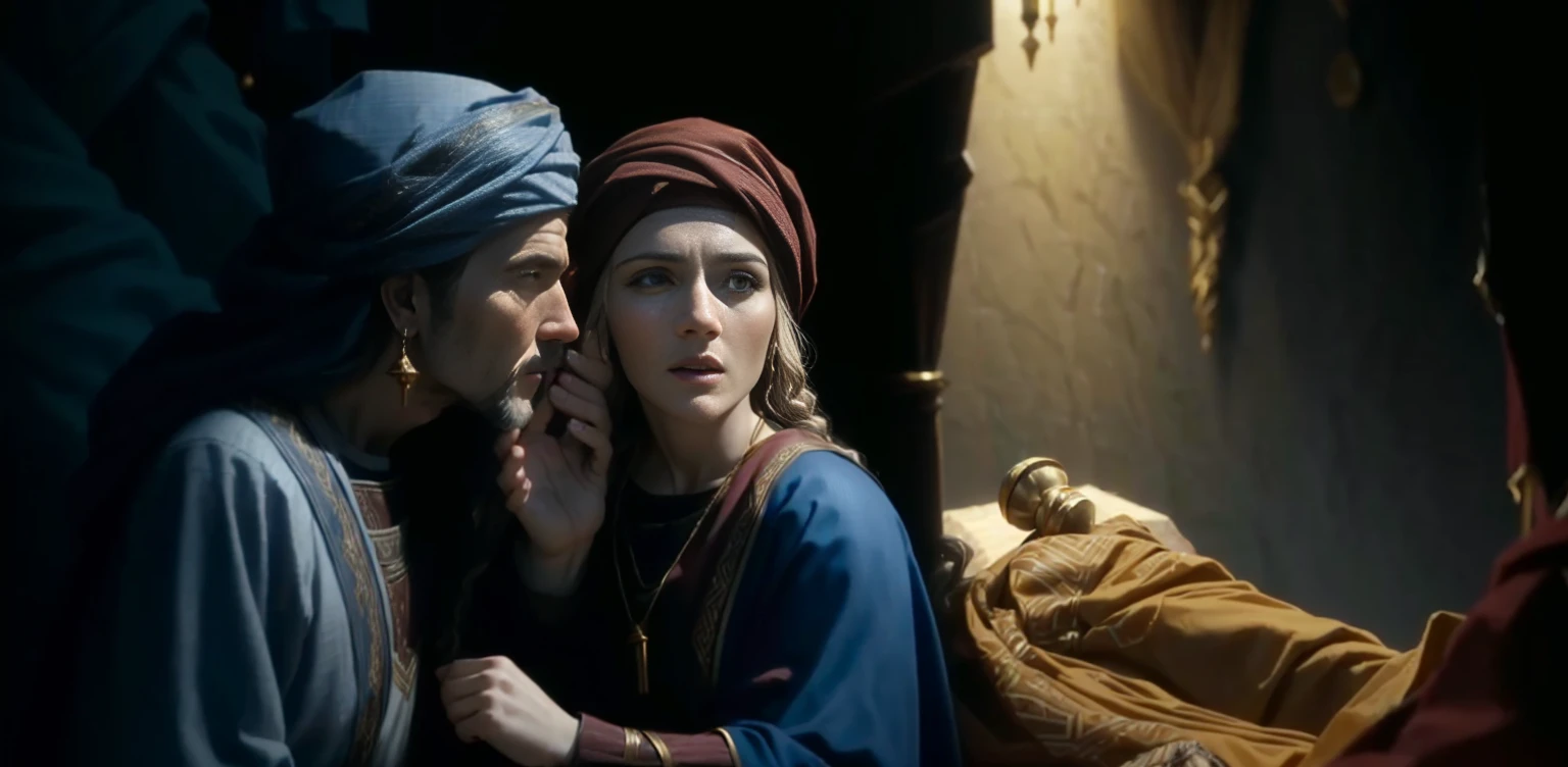 framed scene of a woman and a man in a nativity scene, biblical art lighting, biblical clothing, still from a live action film, screenshot from a movie, ( ( emma lindstrom ) ), biblical epic film, cena do filme live-action, 2 0 2 1 Cinematic 4K Frame Capture, kramskoy 4k, bible illustration, José and José