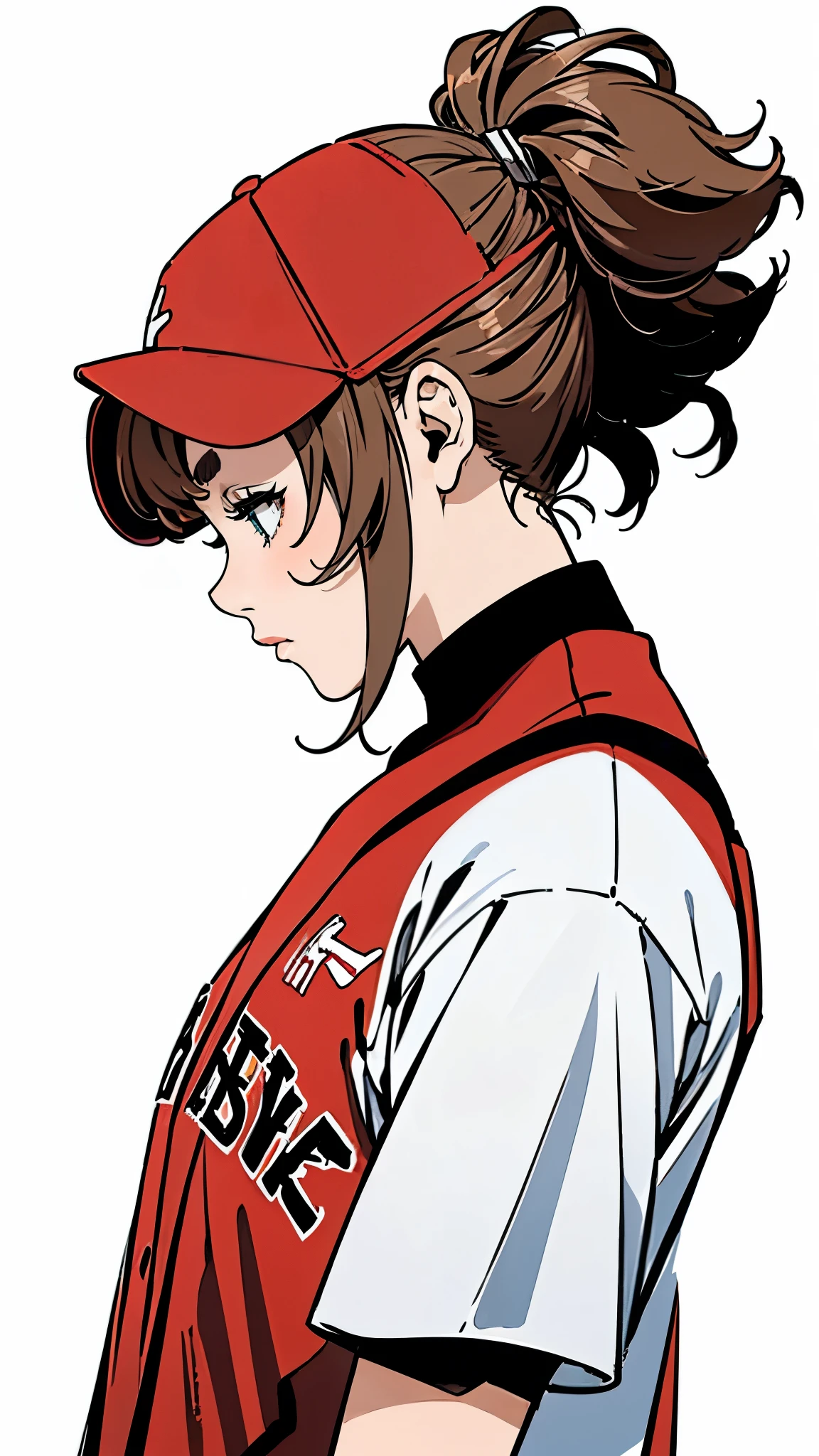 Sletta Mercury、Baseball uniform、Upper Body、profile、Masterpiece、high resolution、4K、Simple Background