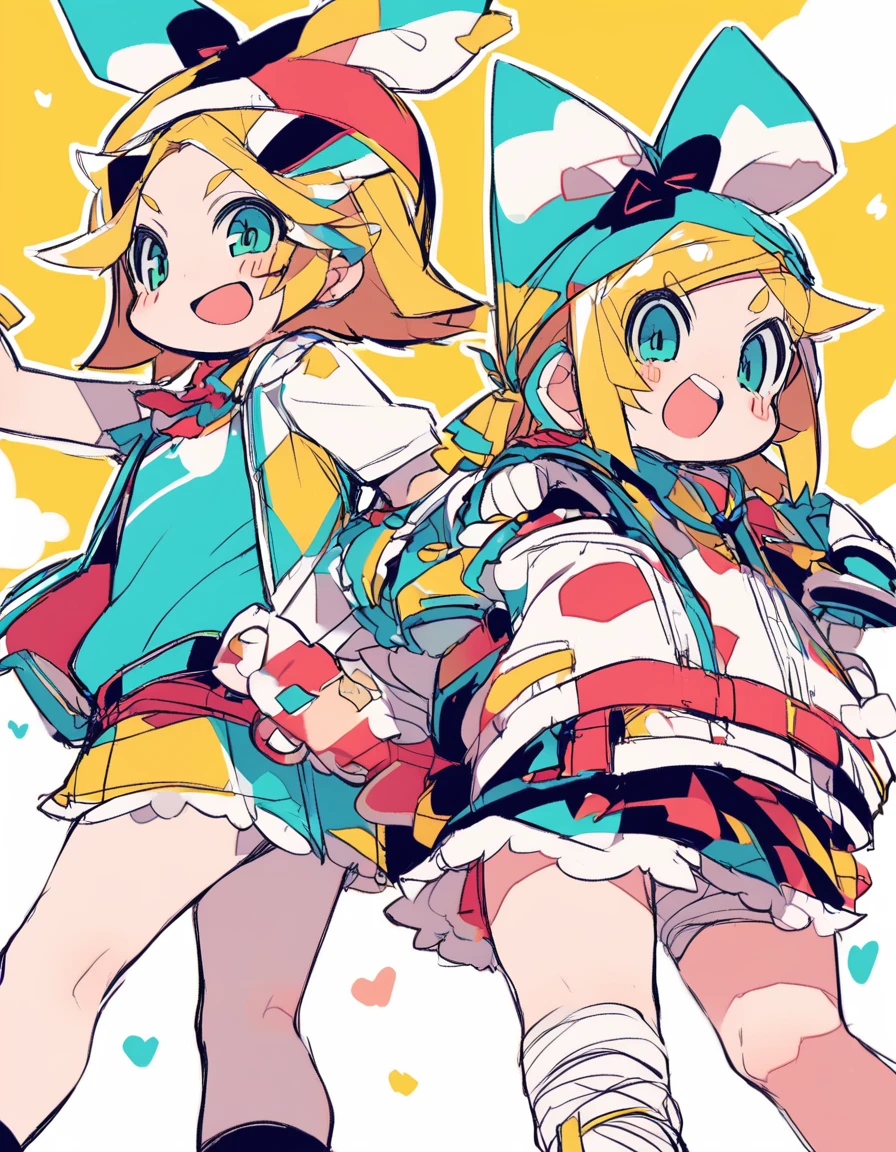 2 people、Kagamine Rin、Kagamine Len、cute、cool、Are standing、pale、White background、