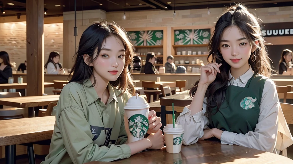 8K、RAW Photos、Highest quality、Super detailed、Super Resolution、Ultra HD、8K壁紙、Amazing details
(((Inside the Starbucks store)))、Woman sitting at a table by the window、16-year-old girl、((((Girls&#39; High School Uniforms))))、(((Eat cake、Drink coffee、smile)))、Emphasize cleavage
