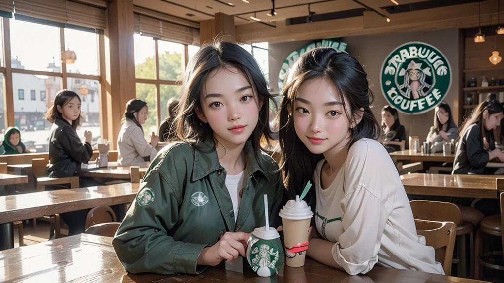 8K、RAW Photos、Highest quality、Super detailed、Super Resolution、Ultra HD、8K壁紙、Amazing details
(((Inside the Starbucks store)))、Woman sitting at a table by the window、16-year-old girl、((((Girls' High School Uniforms))))、(((Eat cake、Drink coffee、smile)))、Emphasize cleavage