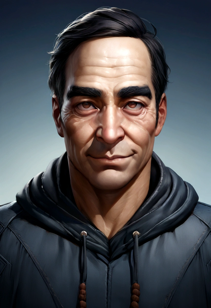 Change background cyberpunk handsome boy realistic face. 8K ultra realistic, Create a MID BODY SHOT of cartoonish caricature 3D animation of a big-headed facing straight to the camera. a 25 years old Pakistani man. he has short black pixie cut hair. His face is oval with smooth lines, thick and neat black eyebrows, normal eyes, a small, sharp nose, and thin lips with a wide, friendly smile. He wore a dark hoodie with blue jeans. Gradient blue background. masterpiece, top quality, highly detailed skin and face, ultra-realistic, high definition, sharp focus, Concept Art. Mid body wide angle