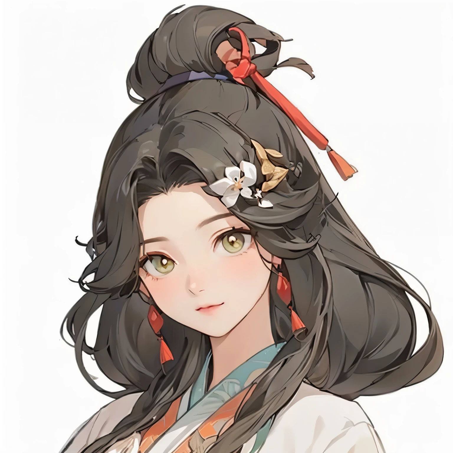 Close-up of a long-haired woman wearing a headdress, Onmyoji portrait, heise jinyao, 《Genshin Impact》Zhongli, Onmyoji, yun ling, Onmyoji detailed art, Keqing from genshin impact, 绫香Genshin Impact冲击, bian lian, Chiba Yudai