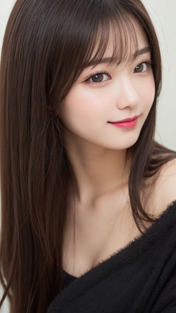 Tabletop, Highest quality, shape, Very detailed, finely, High resolution, 8k wallpaper, 完璧なダイナミックな構shape, Beautiful and detailed, Gorgeous black fluffy Tokyo winter wear,ランダムなcute髪,Small breasts,Natural color lip, Bold sexy pose,smile、20-year-old girl、cute、sexy shot looking at camera,常にBlur the background,Perfect and beautiful face,Take a picture of only the face,Beautiful and dense face、Slim face and figure,Big eyes、Putting on gal makeup,Blur the background,Blur the background,Face close-up