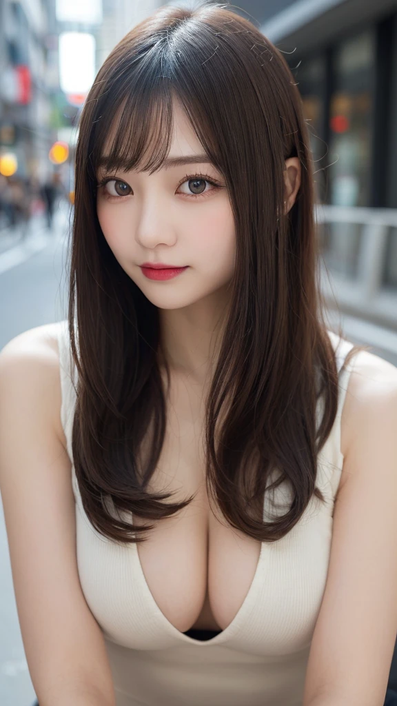 Tabletop, Highest quality, shape, Very detailed, finely, High resolution, 8k wallpaper, 完璧なダイナミックな構shape, Beautiful and detailed, Gorgeous black fluffy Tokyo winter wear,ランダムなcute髪,Small breasts,Natural color lip, Bold sexy pose,smile、20-year-old girl、cute、sexy shot looking at camera,常にBlur the background,Perfect and beautiful face,Take a picture of only the face,Beautiful and dense face、Slim face and figure,Big eyes、Putting on gal makeup,Blur the background,Blur the background,Face close-up