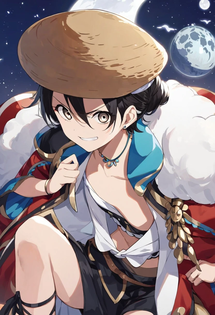 Peux tu me générer une image de luffy dans one peace qui regarde la lune