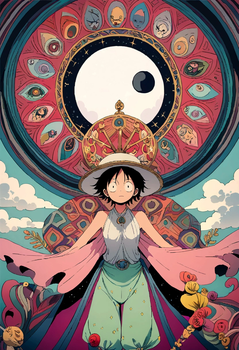 Peux tu me générer une image de luffy dans one peace qui regarde la lune