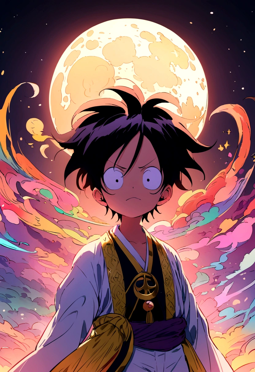 Peux tu me générer une image de luffy dans one peace qui regarde la lune