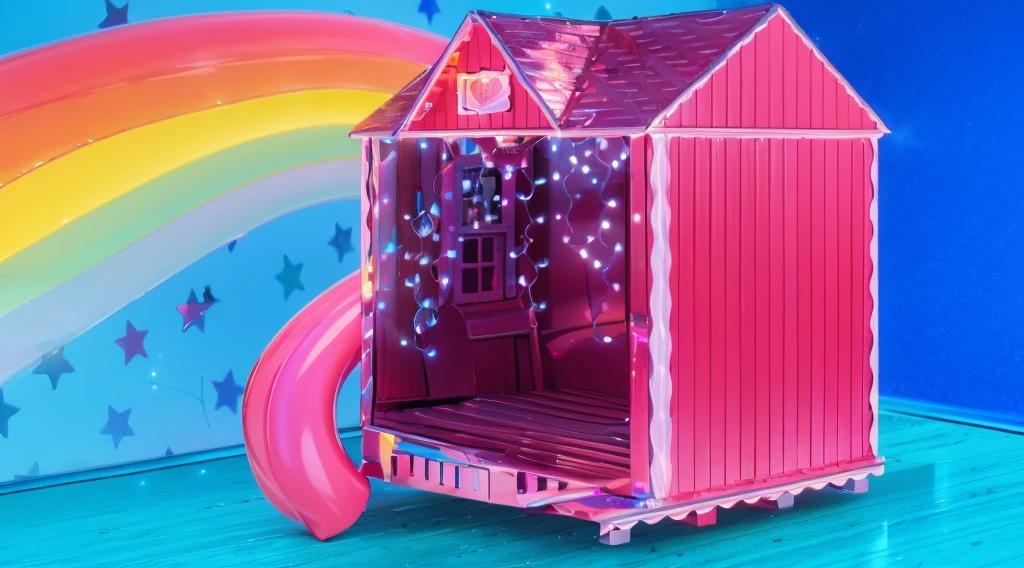 3d style, simplified design, 3d render, glossy texture, smooth 3d model, multiple light sources, rim light, sharp post effects render, (glossy plastic texture with multiple big light probe refractions), perfect cgi, smooth silhouette, high intensity refraction, (super glossy material), most beautiful vfx , blue background, plastic refractions, realistic, 4k, high resolution, rim light, photo shoot, commercial photo, profile shot, 4k, rim light, high resolution, 4k, glossy texture, smooth 3d model, multiple light sources, rim light, sharp post effects render, (glossy metallic texture with multiple big light probe refractions), perfect cgi, cgi art created only with gradients, smooth silhouette, high intensity refraction, (super glossy chrome material), most beautiful vfx, blue background, chrome metal refractions, multiple light sources, rim light, sharp post effects render, perfect cgi, digital art, detailed digital art, reflective, best quality, 4k, masterpiece:1.2, ultra-detailed, realistic, vivid colors, dark and moody lighting, The image of the highest quality, ensuring every detail is showcased perfectly. It in 4k resolution, allowing viewers to immerse themselves in the richness of the colors and intricate details. The realistic rendering. under the spotlight, reflecting, high-resolution image, realistic rendering, dark background, and rim light photorealistic The image features three characters standing in front of three houses. The characters are a red-haired mermaid, a purple cat, and an orange dog. They are each holding a yellow maraca
