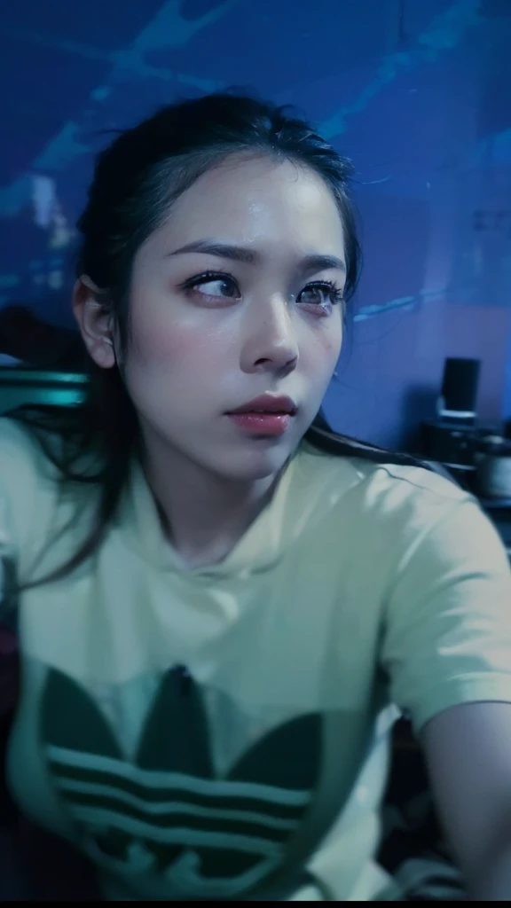 ((Highest quality、8K、masterpiece:1.3))、(Very large breasts:1.3)、((Photorealistic、Perfect Style:1.3))、((Beautiful 18 year old Japanese girl、One Woman:1.3))、((She has a slim waist and large breasts, like a gravure idol.、Highly detailed face and skin texture with beautiful eyes、Eye highlights:1.3))、((Blonde mesh colored super long hair:1.3))、((Blonde, flashy gal-type woman、A simple red cotton hoodie with the zipper open:1.3))、((Very tanned brown skin:1.5))、((She looks flashy but has a very gentle personality.、By the window on a rainy typhoon day、Staring out the window, feeling tired after waking up:1.3))