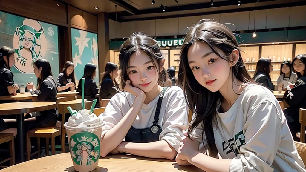 8K、RAW Photos、Highest quality、Super detailed、Super Resolution、Ultra HD、8K壁紙、Amazing details
(((Inside the Starbucks store)))、Woman sitting at a table by the window、16-year-old girl、((((Girls' High School Uniforms))))、(((Eat cake、Drink coffee、smile)))、Emphasize cleavage