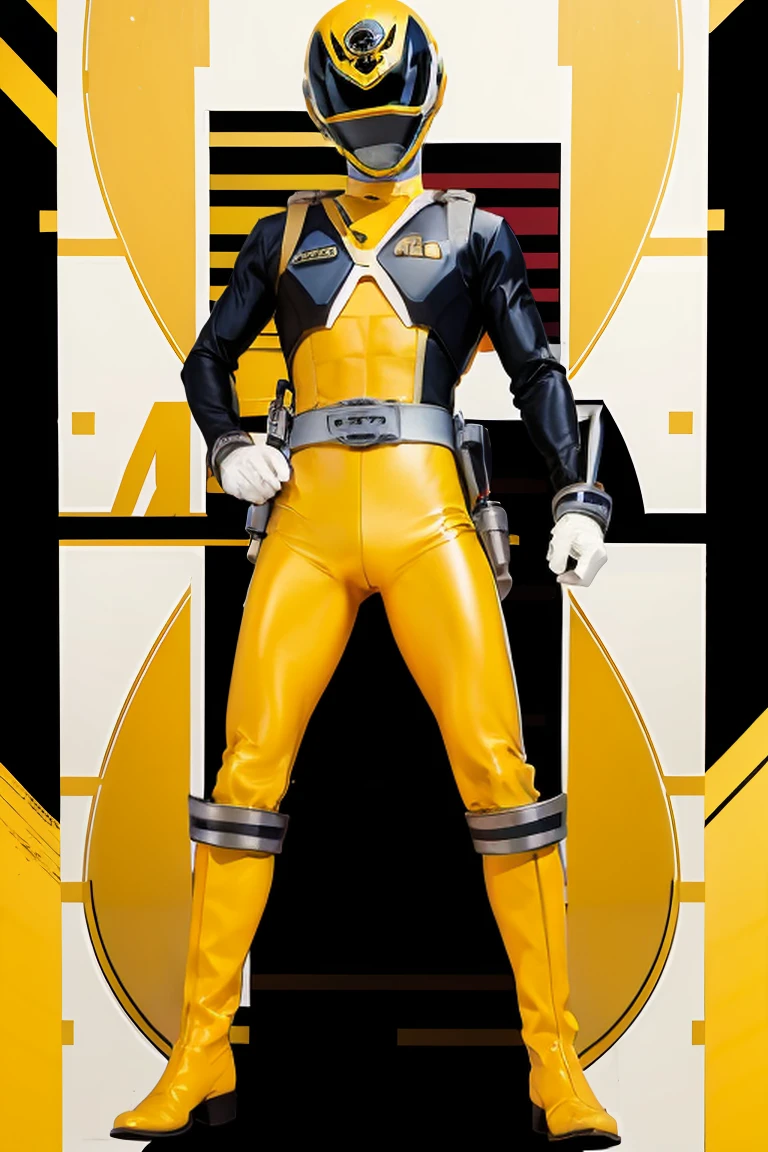 1boy, white, full body, Illustration, cinematic light, high resolution, best quality, ultra detailed, masterpiece, power suit, powerranger, suit, spd, (yellow ranger suit)),