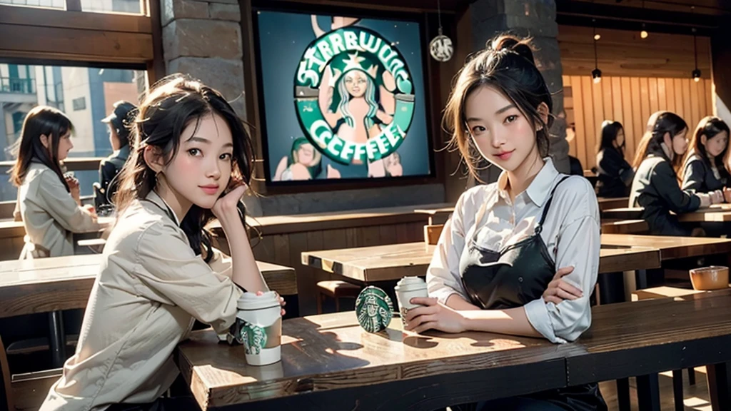 8K、RAW Photos、Highest quality、Super detailed、Super Resolution、Ultra HD、8K壁紙、Amazing details
(((Inside the Starbucks store)))、Woman sitting at a table by the window、16-year-old girl、((((Girls&#39; High School Uniforms))))、(((Eat cake、Drink coffee、smile)))、Emphasize cleavage
