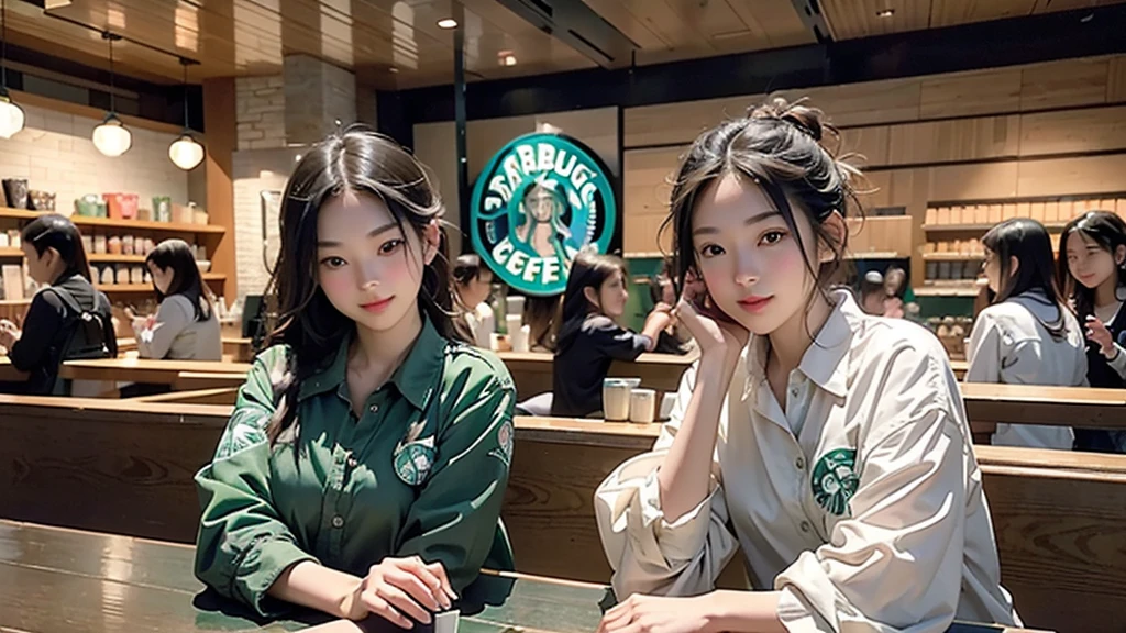 8K、RAW Photos、Highest quality、Super detailed、Super Resolution、Ultra HD、8K壁紙、Amazing details
(((Inside the Starbucks store)))、Woman sitting at a table by the window、16-year-old girl、((((Girls&#39; High School Uniforms))))、(((Eat cake、Drink coffee、smile)))、Emphasize cleavage
