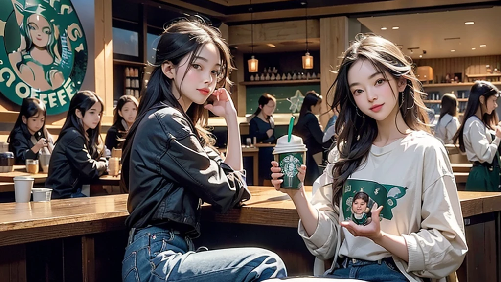 8K、RAW Photos、Highest quality、Super detailed、Super Resolution、Ultra HD、8K壁紙、Amazing details
(((Inside the Starbucks store)))、Woman sitting at a table by the window、16-year-old girl、((((Girls' High School Uniforms))))、(((Eat cake、Drink coffee、smile)))、Emphasize cleavage