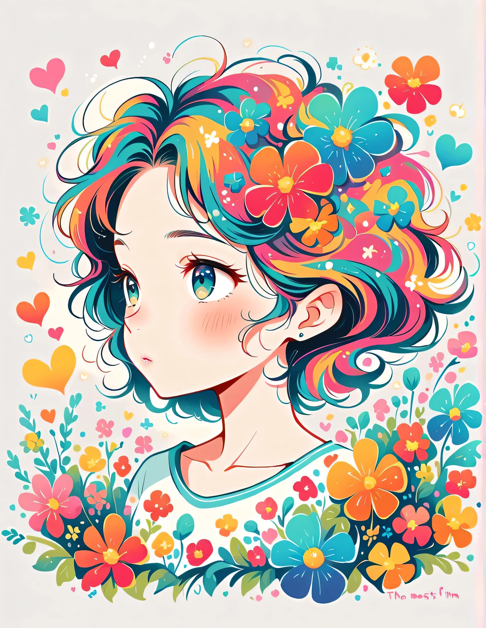 Black Star Red and White style, Simple Line Initialism,Abstract art,Urban Background, colorful hearts ,colorful flowers, (((The most beautiful girl of all time))), dreaming, Cute and colorful amoeba