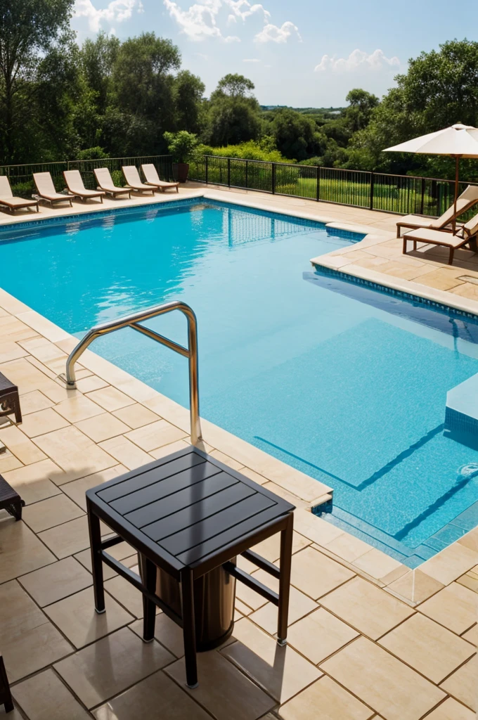 swimming pool with bar chair around the swimming pool